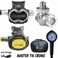 MASTER T10 SC CROMO Pack Détendeur + Octopus MG BALANCED + Manomètre Compact + Sacoche - Cressi