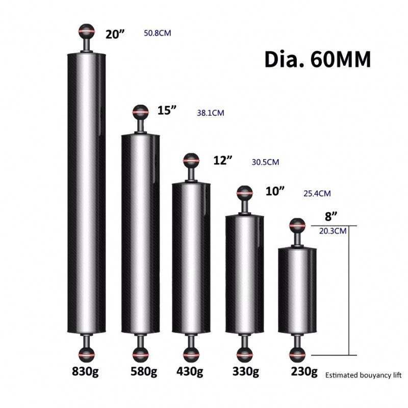 Z04 Bras Carbone Ø60mm L23cm à Boule Avec Flotteur - Divepro – Image 3